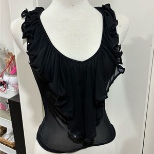 Vintage Bebe Elegant Black Ruffle Blouse